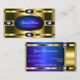 Carte De Visite Glamour Gold Effets Bleu avec Faux Rhinestones