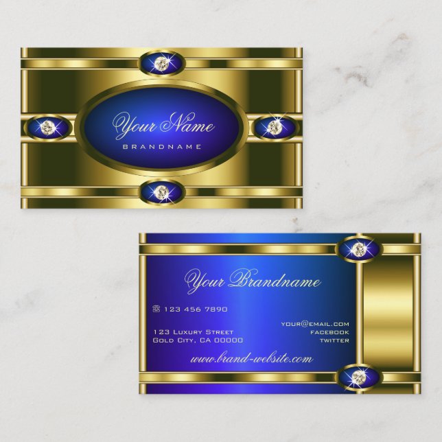 Carte De Visite Glamour Gold Effets Bleu avec Faux Rhinestones (Devant / Derrière)