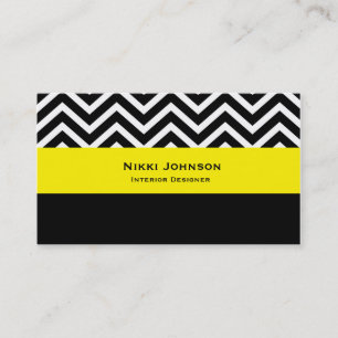 Carte de visite glamour noire et jaune Chevron mod