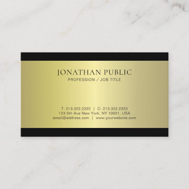 Carte De Visite Glamour professionnel Gold Effet Plain Luxe Modern (Devant)