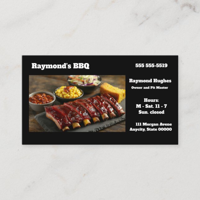 Carte De Visite Glazed barbecued ribs with side dishes (Devant)