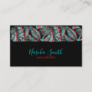Carte De Visite Glitch Anaglyph Turquoise & Red Brush Stroke