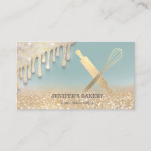 Carte De Visite Glitterie gouttes d'or rouleau pin whisk chef boul
