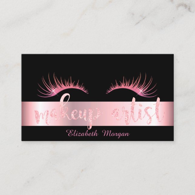 Carte De Visite Glitterie moderne, Lashes, Artiste maquillage noir (Devant)