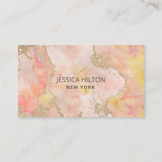 Carte De Visite Glitterie or pastel abstrait lessive à l'aquarelle (Devant)