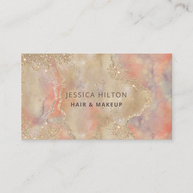 Carte De Visite Glitterie or pastel abstrait lessive à l'aquarelle (Devant)