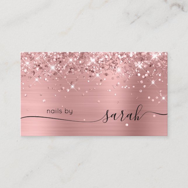 Carte De Visite Glitterie rose or glam signature élégante (Devant)