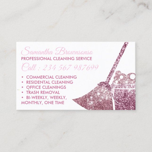 Carte De Visite Glitz Rose Luxury Cleaning Maid Janitorial (Devant)