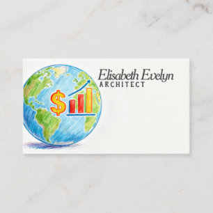 Carte De Visite Globe avec symbole dollar et graphique ascendant