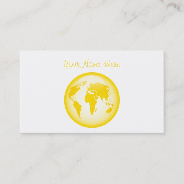 Carte De Visite Globe brillant jaune, votre nom ici (Devant)