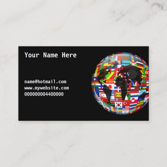 Carte De Visite Globe de drapeau, votre nom ici, (Devant)