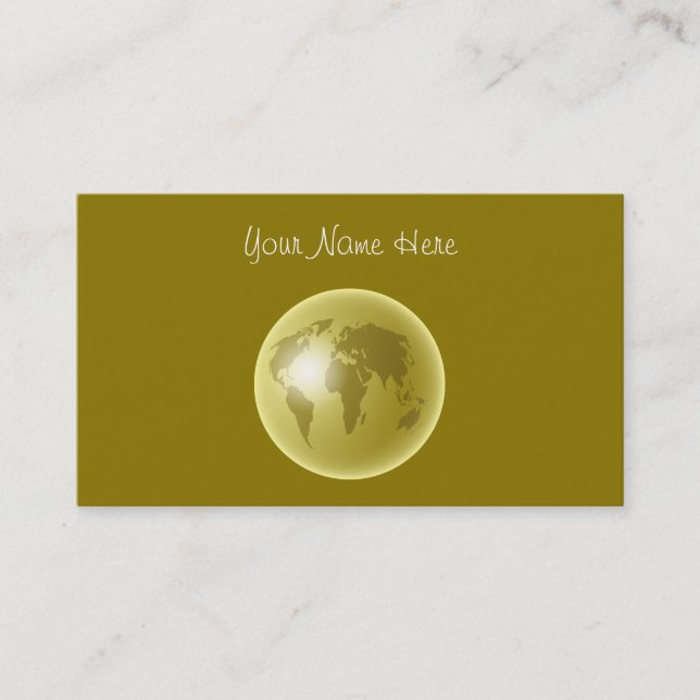 Carte De Visite Globe du monde d'or, votre nom ici (Devant)