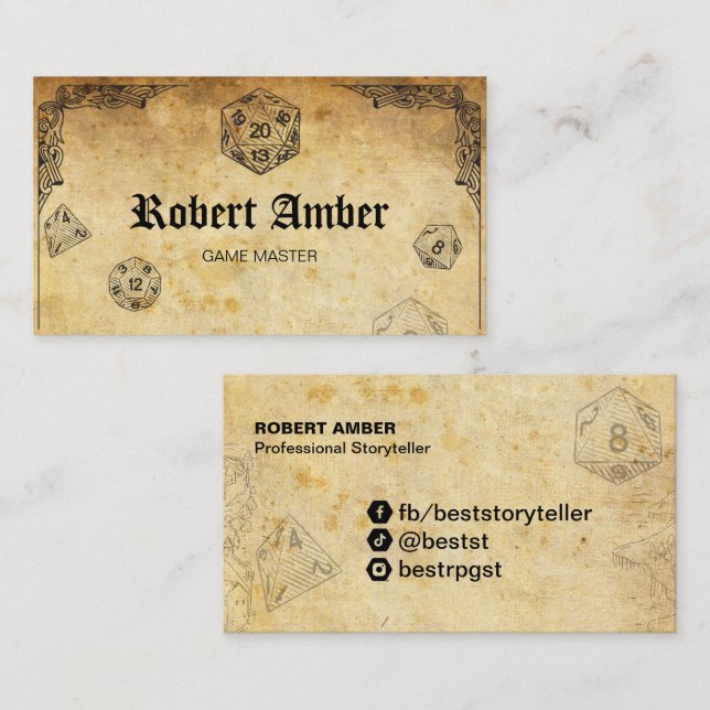 Carte de visite GM Dice RPG personnalisable (Devant / Derrière)