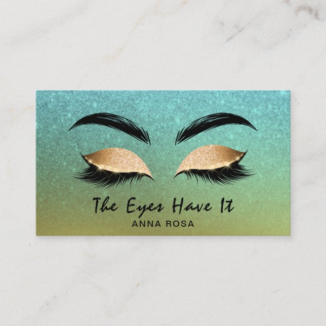 Carte De Visite *~* Gold Aqua Blue Parties scintillant Lashes Exte (Devant)