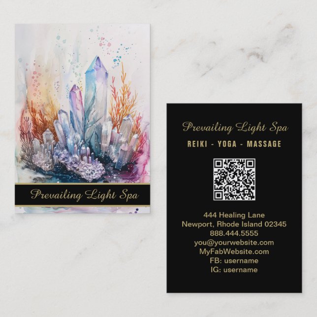Carte De Visite *~* Gold Artsy Rainbow Drip Crystals AP90 (Devant / Derrière)