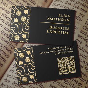 Carte De Visite Gold & Black Floral Damask Classy Élégant Motif
