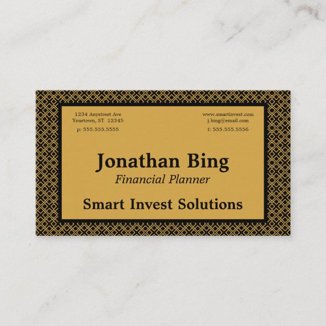 Carte De Visite Gold & Black Lattice Gold & Black Frame (Devant)
