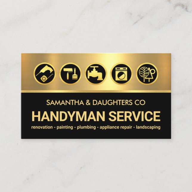 Carte De Visite Gold Black Layers Handyman Outils Icônes (Devant)