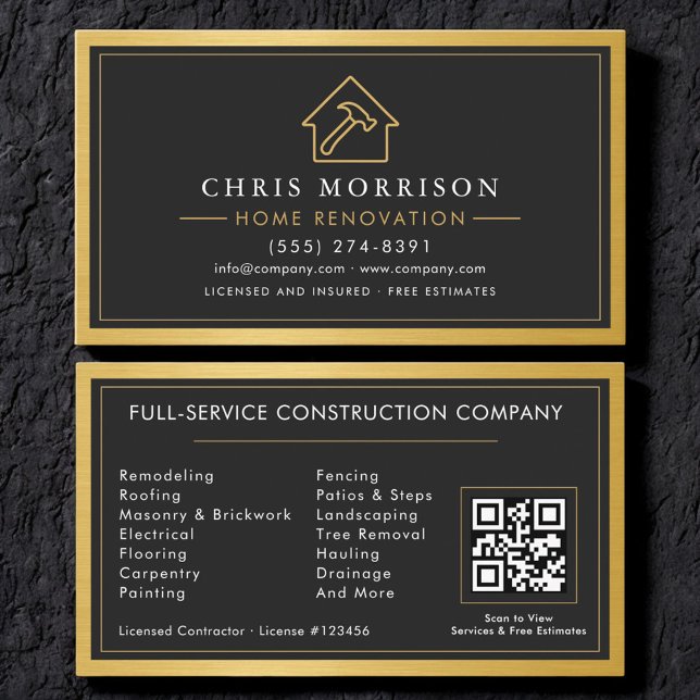 Carte De Visite Gold Building Construction Home Renovation QR Code (Créateur téléchargé)