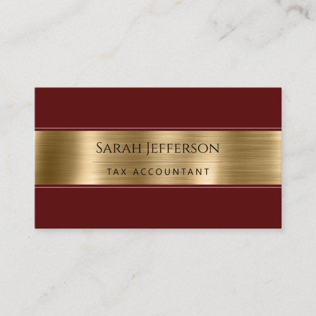 Carte De Visite Gold Burgandy Professional Metallic Elegant QR (Devant)