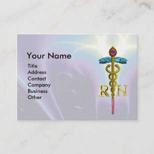 Carte De Visite GOLD CADUCEUS SYMBOLE INFIRMIER INSCRIT Bleu clair