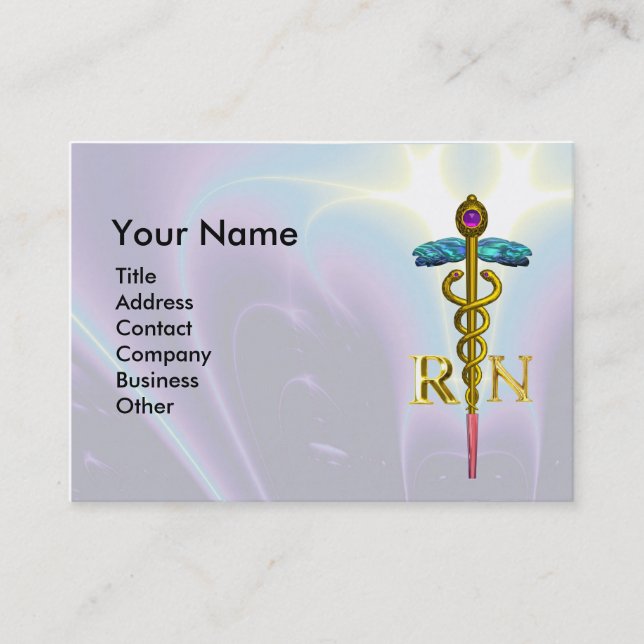 Carte De Visite GOLD CADUCEUS SYMBOLE INFIRMIER INSCRIT Bleu clair (Devant)