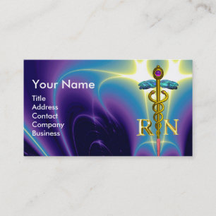 Carte De Visite GOLD CADUCEUS SYMBOLE INFIRMIER INSCRIT Purple Blu