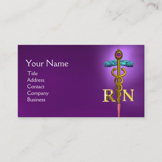 Carte De Visite GOLD CADUCEUS SYMBOLE INFIRMIÈRE ENREGISTRÉ Purple (Devant)