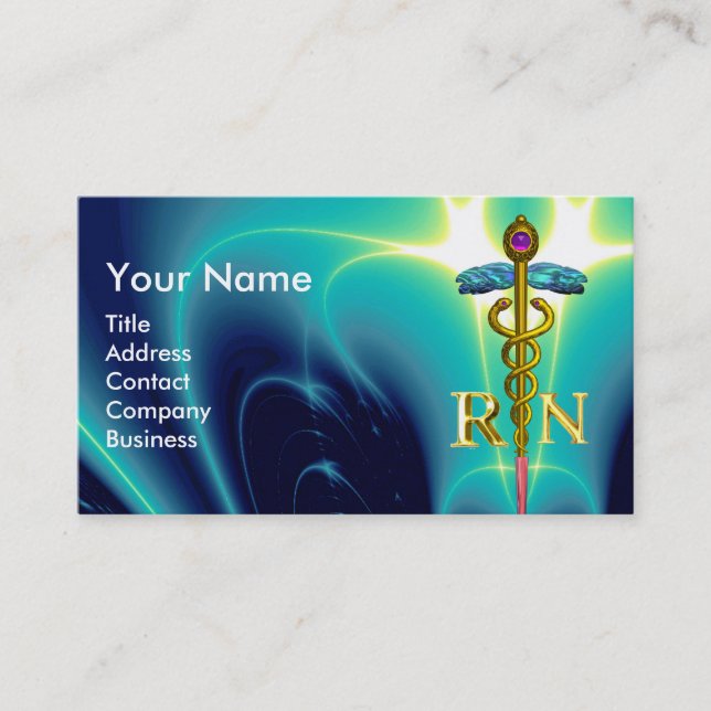 Carte De Visite GOLD CADUCEUS SYMBOLE INFIRMIÈRE ENREGISTRÉ Turquo (Devant)