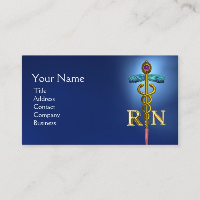 Carte De Visite GOLD CADUCEUS SYMBOLE INFIRMIÈRE INSCRIT Bleu (Devant)