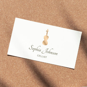 Carte De Visite Gold Cello Élégant Script Blanc