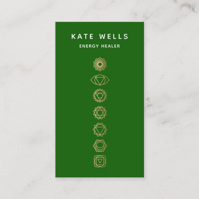 Carte De Visite Gold Chakras Green Spirituel Energy Healer (Devant)
