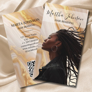 Carte De Visite Gold Chic Afro American Braids Braiding QR Code