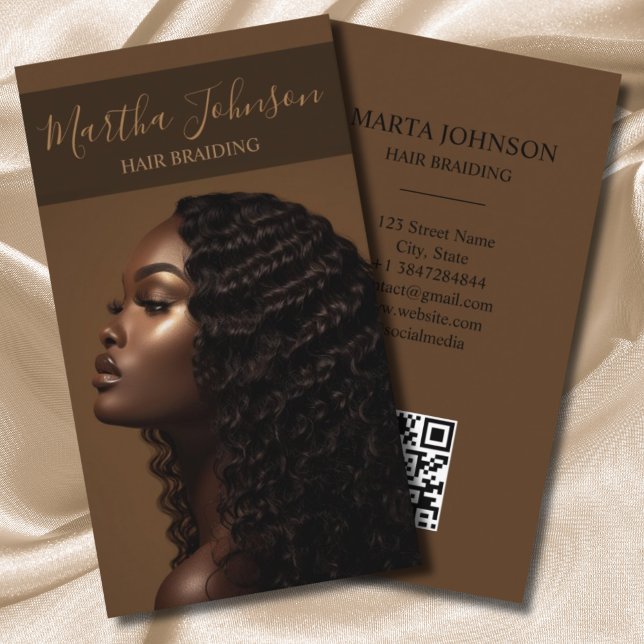 Carte De Visite Gold Chic Afro American Braids Braiding QR Code (Créateur téléchargé)