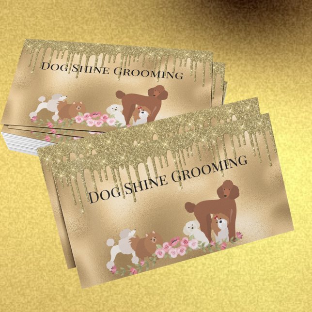 Carte De Visite Gold Chien Grooming Parties scintillant Services p (Créateur téléchargé)