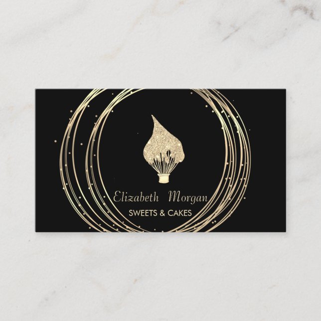 Carte De Visite Gold Circles Glitter Whisk Black (Devant)