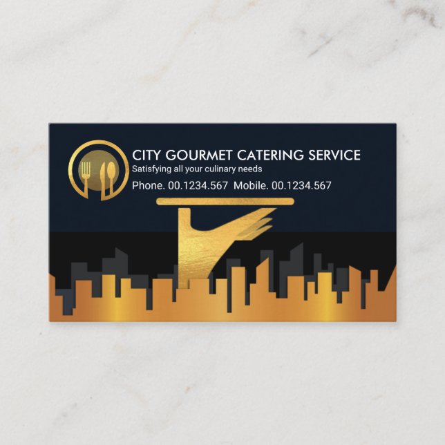 Carte De Visite Gold City Silhouette Waiter Serving (Devant)