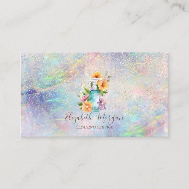 Carte De Visite Gold Confetti Floral Maid Spray Bottle Opal (Devant)