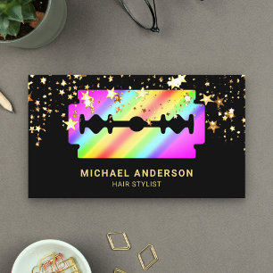 Carte De Visite Gold Confetti Rainbow Razor Blade Hair Styliste