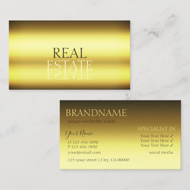 Carte De Visite Gold de luxe Stylish Mirror Font Professional (Devant / Derrière)