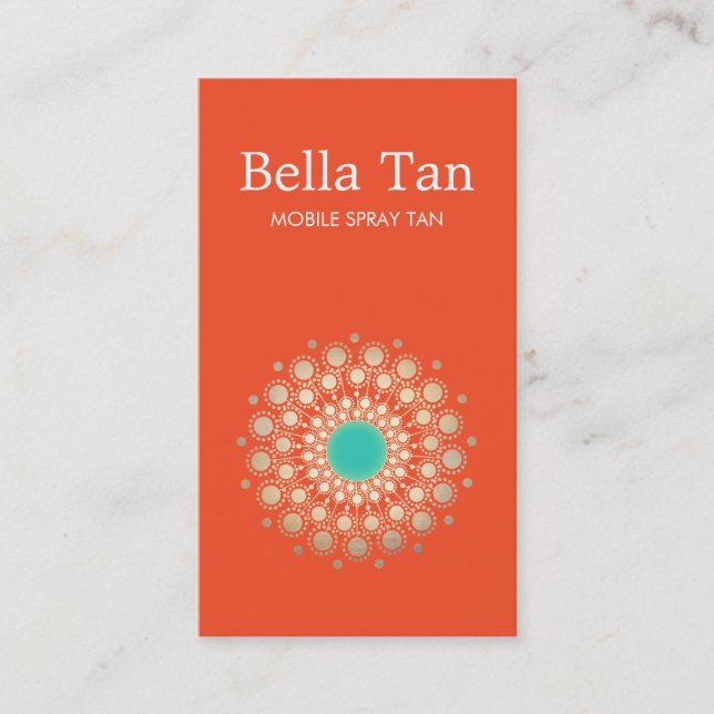 Carte De Visite Gold et Turquoise Cercle Sun Orange (Devant)