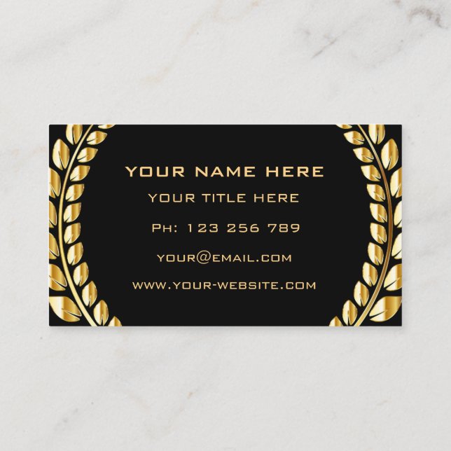 Carte De Visite Gold Feuilles Laurel Wreath Frame Professional Bla (Dos)