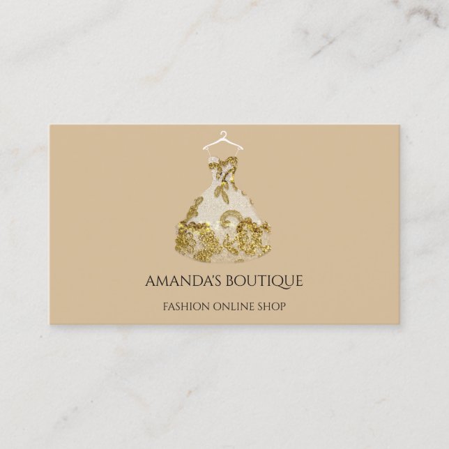 Carte De Visite Gold Floral Robe Logo Mode Événement Planificateur (Devant)