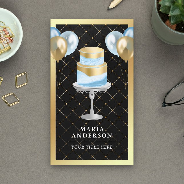 Carte De Visite Gold Foil Custom Blue Cake Balloors Planificateur  (Créateur téléchargé)