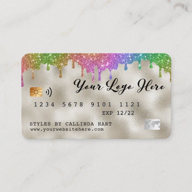 Carte De Visite Gold Foil Rainbow Parties scintillant Loyauté créd (Devant)