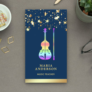 Carte De Visite Gold Foil Rainbow Violon de musique enseignant vio