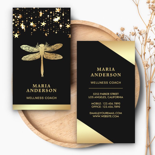 Carte De Visite Gold Foil Stars Confetti Gold Dragonfly (Créateur téléchargé)