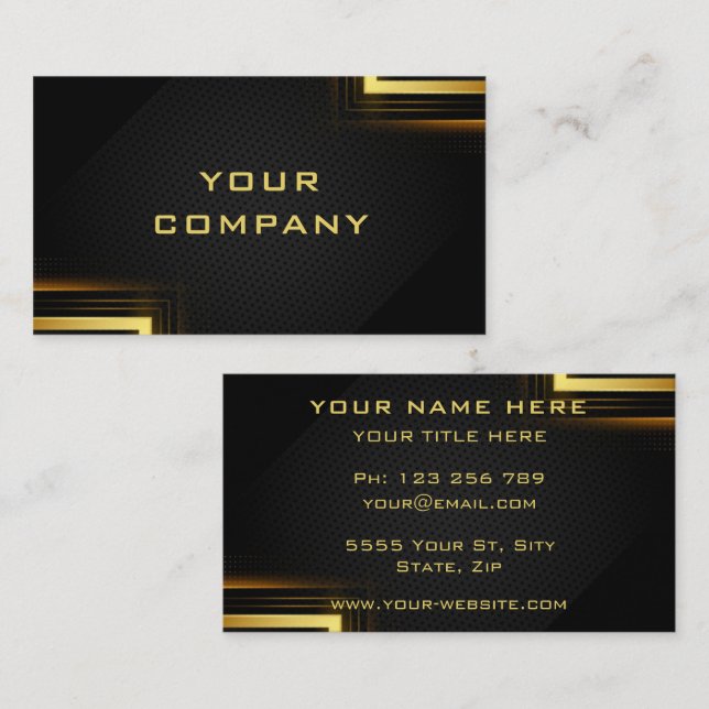Carte De Visite Gold Frame Lights Golden Luxe Black Professional (Devant / Derrière)