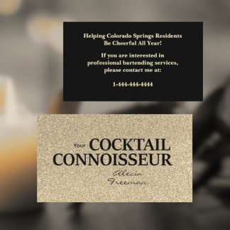 Carte De Visite Gold Glitter and Blk Bartender Event Business Card