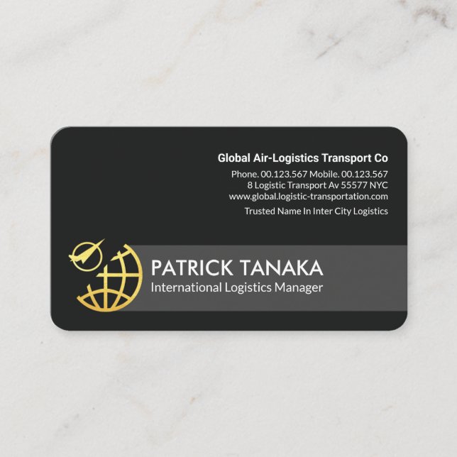 Carte De Visite Gold Globe Airplane Logistique (Devant)